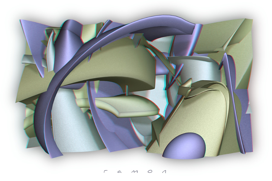 Vollbid Abstarkt Kubismus Anaglyph